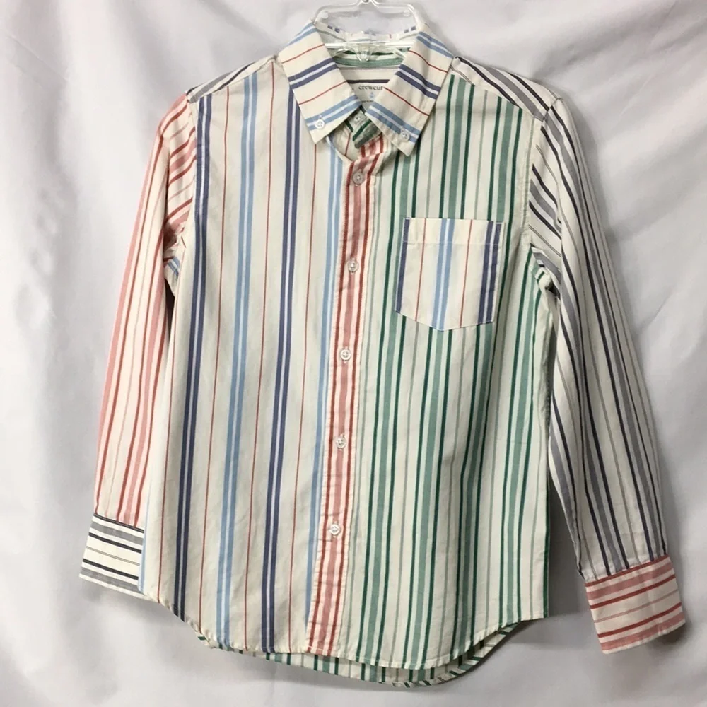 CrewCuts Boys White and Colorful Stripes Button Down Size 8 Like-NEW